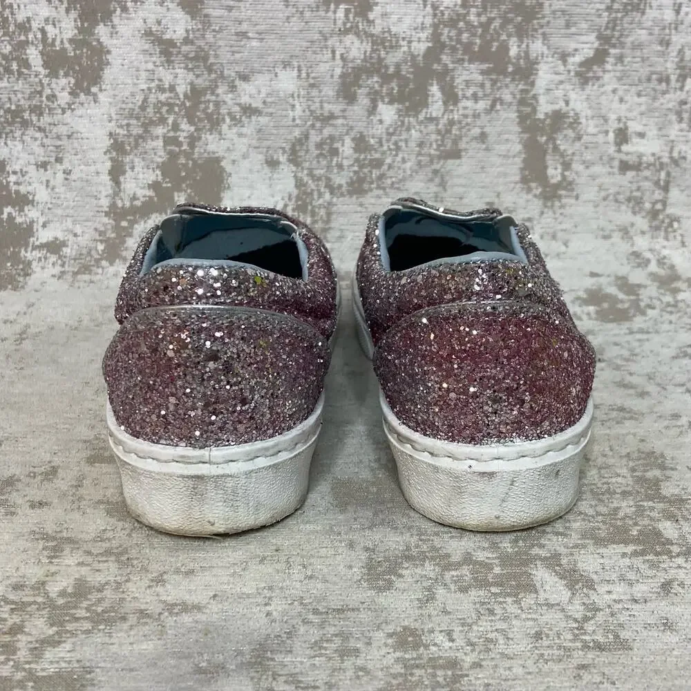 Chiara Ferragni Flirting Glitter Italian Leather Slip On Sneakers in Pink